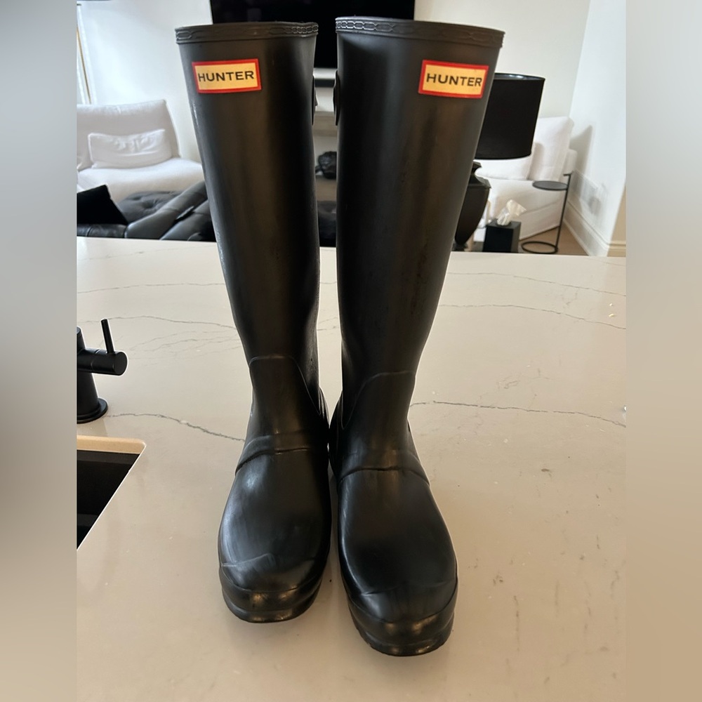 WOMENS Hunter Black Waterproof Wide Calf Rubber Tall Boots Wellies 9 US